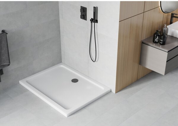Mexen SLIM - Obdĺžniková sprchová vanička 100x70x5cm + čierny sifón, biela, 40107010B