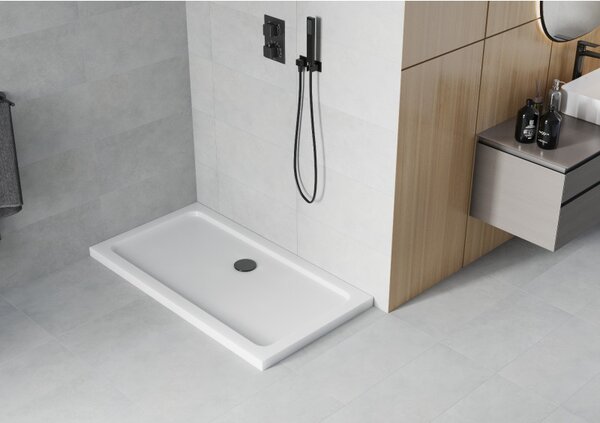 Mexen SLIM - Obdĺžniková sprchová vanička 120x70x5cm + čierny sifón, biela, 40107012B