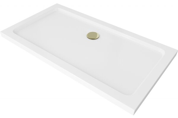 Mexen SLIM - Obdĺžniková sprchová vanička 120x70x5cm + zlatý sifón, biela, 40107012G