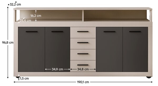 KONDELA Kombinovaná komoda, kašmír/čierna, LUNYSA