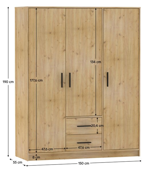 KONDELA Skriňa, trojdverová, dub artisan, BENA 4