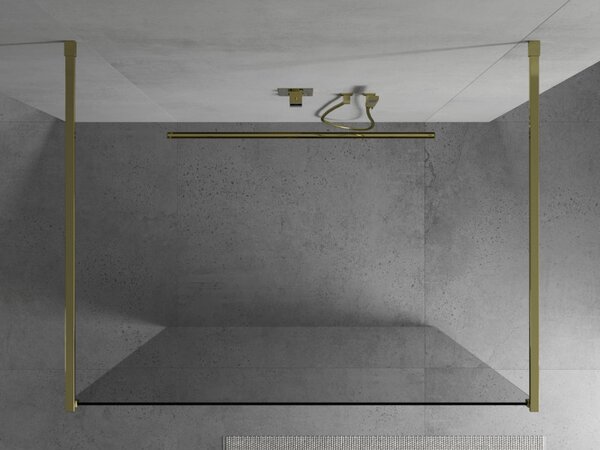 Mexen Kioto, priechodná sprchová zástena 100 x 200 cm, 8mm číre sklo, 2x zlatá stabilizačná rozpera, 800-100-002-50-00