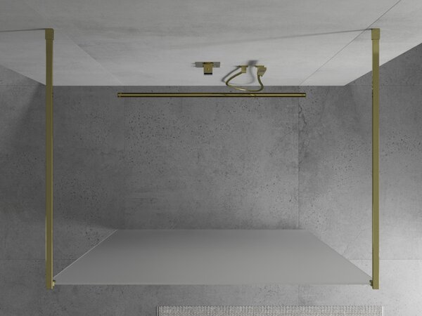 Mexen Kioto, priechodná sprchová zástena 100 x 200 cm, 8mm sklo námraza, 2x zlatá stabilizačná rozpera, 800-100-002-50-30