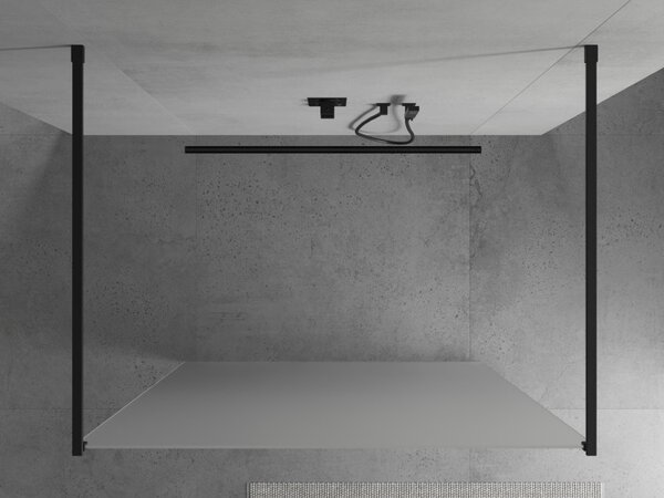 Mexen Kioto, priechodná sprchová zástena 100 x 200 cm, 8mm sklo námraza, 2x čierna stabilizačná rozpera, 800-100-002-70-30