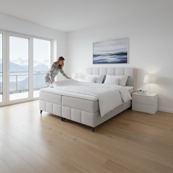 KONDELA Boxspringová posteľ, 160x200, svetlosivá, ALMA