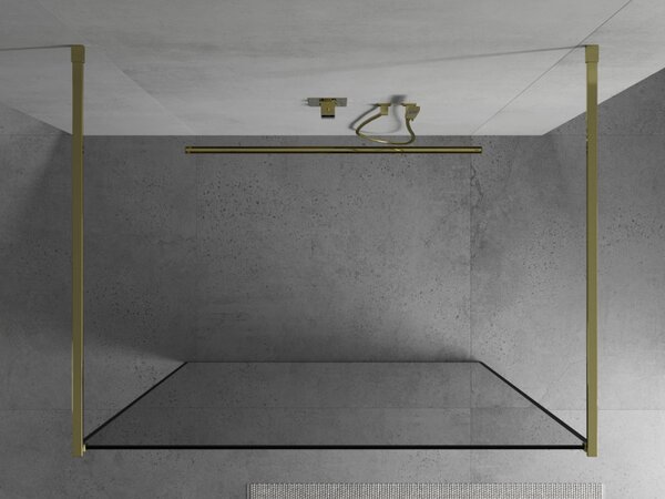 Mexen Kioto, priechodná sprchová zástena 100 x 200 cm, 8mm sklo číre, čierny vzor-zlatá, 800-100-002-50-70