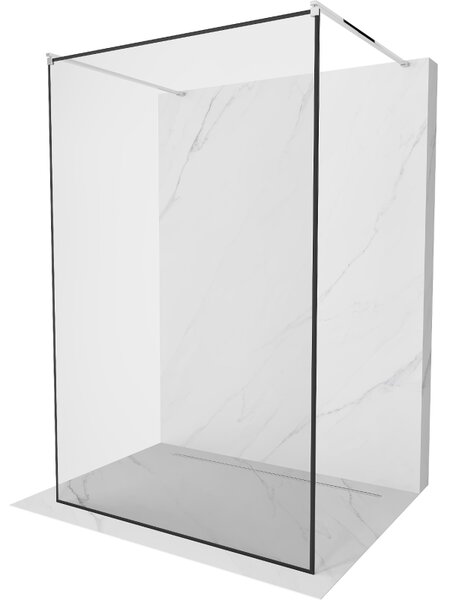 Mexen Kioto, priechodná sprchová zástena 110 x 200 cm, 8mm sklo číre/čierny vzor, 2x chrómová stabilizačná rozpera, 800-110-002-01-70