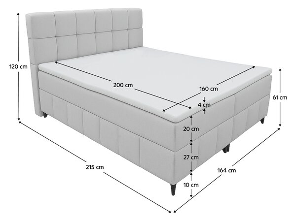 KONDELA Boxspringová posteľ, 160x200, svetlosivá, ALMA