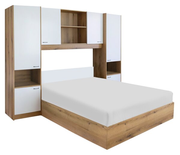 KONDELA Posteľ s nadstavcom, 160x200, biela vysoký lesk HG, MILAGA