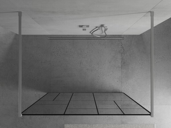 Mexen Kioto, priechodná sprchová zástena 100 x 200 cm, 8mm sklo číre/čierny vzor, 2x chrómová stabilizačná rozpera, 800-100-002-01-78