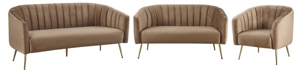 KONDELA Dizajnový 3-sed, hnedá Velvet látka/gold chróm-zlatý, BAGY