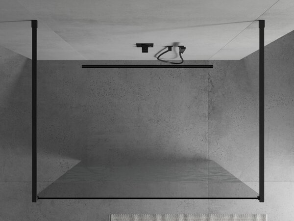 Mexen Kioto, priechodná sprchová zástena 110 x 200 cm, 8mm sklo číre/biely vzor, 2x čierna stabilizačná rozpera, 800-110-002-70-85