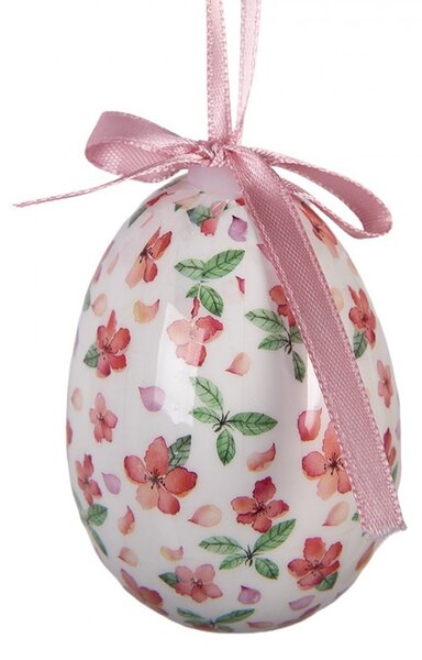 9ks dekorácia biele závesné vajíčko s kvetmi Spring Egg - Ø 5*8 cm - Clayre & Eef