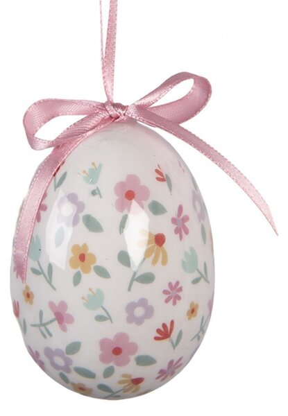 9ks dekorácia bielo-ružové závesné vajíčko s kvetmi Spring Egg - Ø 5*8 cm - Clayre & Eef