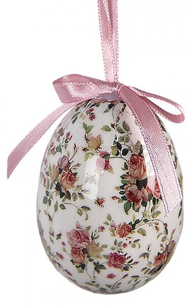 9ks dekorácia biele závesné vajíčko s kvetmi Spring Egg - Ø 5*8 cm - Clayre & Eef