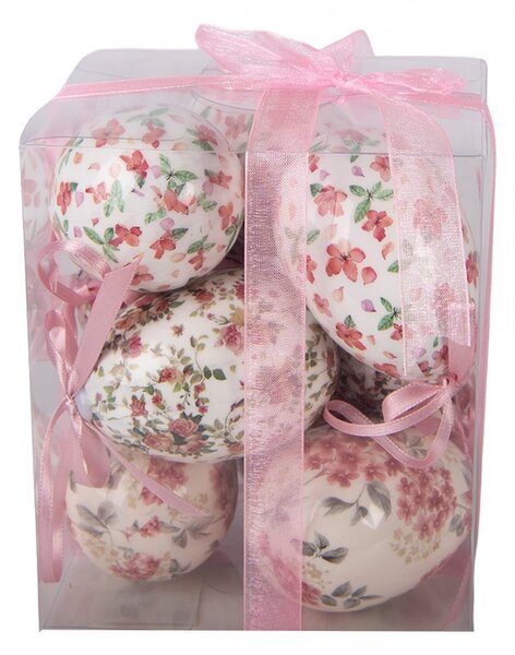 9ks dekorácia biele závesné vajíčko s kvetmi Spring Egg - Ø 5*8 cm - Clayre & Eef