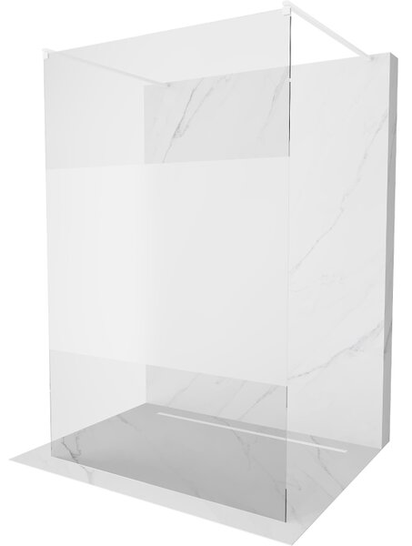 Mexen Kioto, priechodná sprchová zástena 100 x 200 cm, 8mm sklo číre/námraza, 2x biela stabilizačná rozpera, 800-100-002-20-35