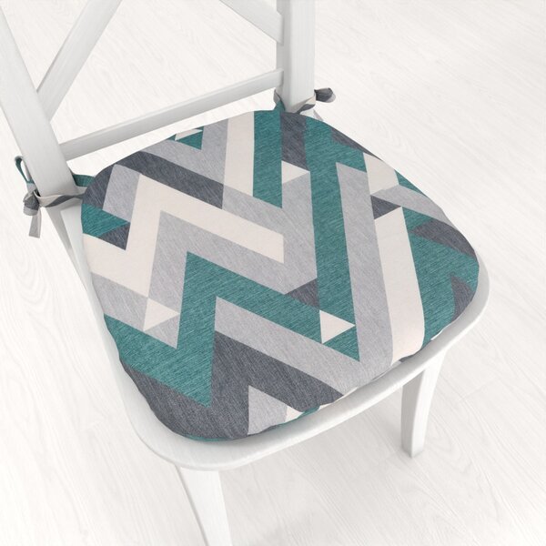 Biante Zamatový oblý podsedák Tamara TMR-026 Zeleno-sivý designový cik-cak - 39x37x3 cm