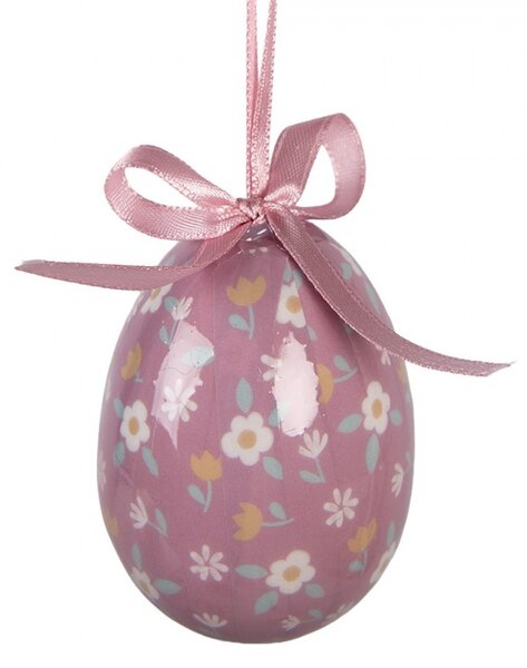 9ks dekorácia bielo-ružové závesné vajíčko s kvetmi Spring Egg - Ø 5*8 cm - Clayre & Eef