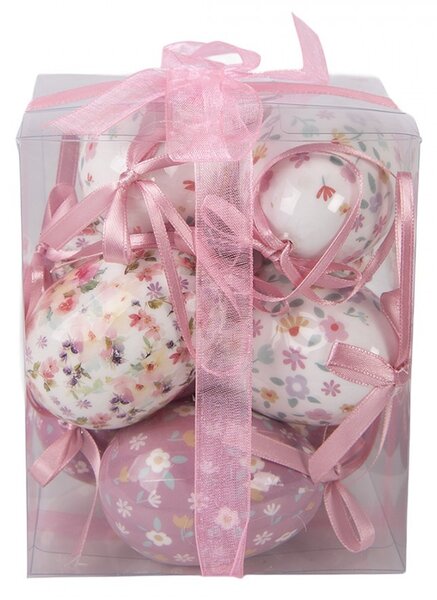 9ks dekorácia bielo-ružové závesné vajíčko s kvetmi Spring Egg - Ø 5*8 cm - Clayre & Eef