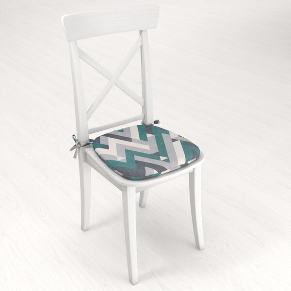 Biante Zamatový oblý podsedák Tamara TMR-026 Zeleno-sivý designový cik-cak - 39x37x3 cm