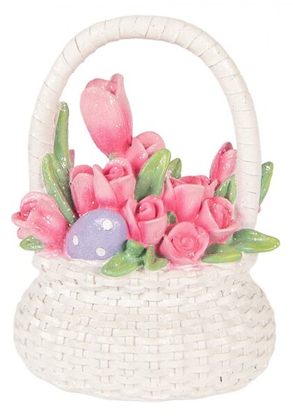 Dekorácia košík s tulipánmi a vajíčkami - 14*11*18 cm - Clayre & Eef