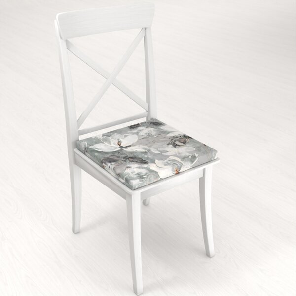 Biante Zamatový štvorcový podsedák Tamara TMR-016 Designové kvetiny na sivozelenom - 38x38x3 cm