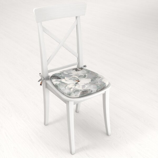 Biante Zamatový oblý podsedák Tamara TMR-016 Designové kvetiny na sivozelenom - 39x37x3 cm