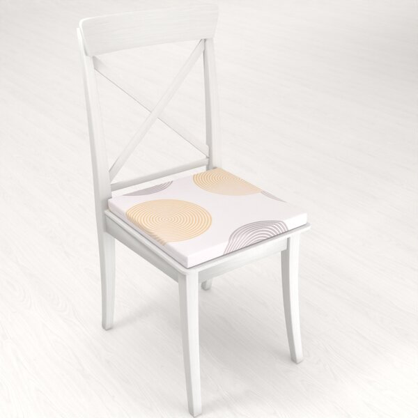 Biante Zamatový štvorcový podsedák Tamara TMR-023 Žlté a sivé designové kruhy na smotanovom - 38x38x3 cm