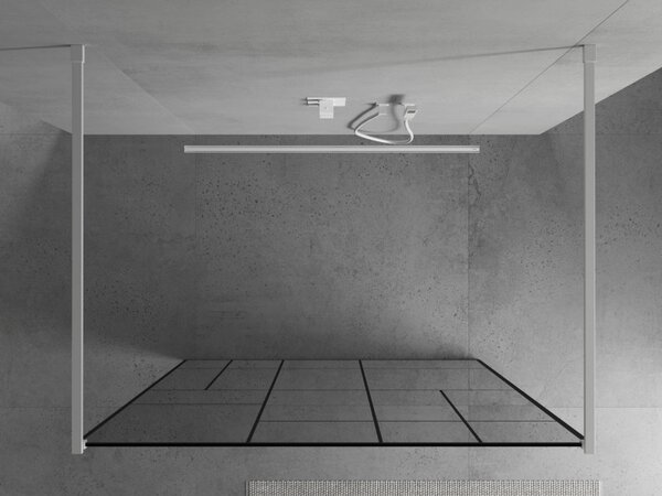 Mexen Kioto, priechodná sprchová zástena 100 x 200 cm, 8mm sklo číre/čierny vzor, 2x biela stabilizačná rozpera, 800-100-002-20-78