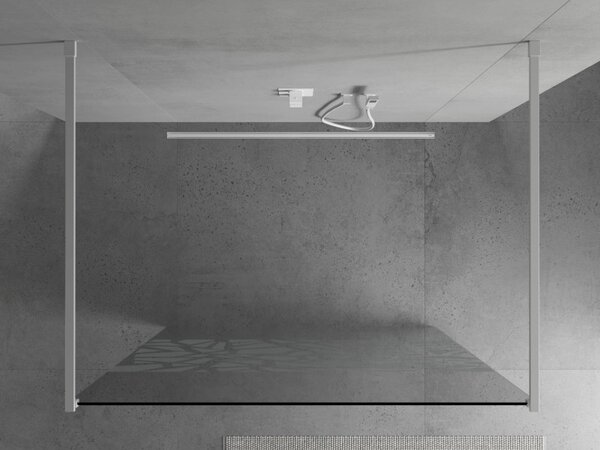 Mexen Kioto, priechodná sprchová zástena 100 x 200 cm, 8mm sklo číre/biely vzor, 2x biela stabilizačná rozpera, 800-100-002-20-85