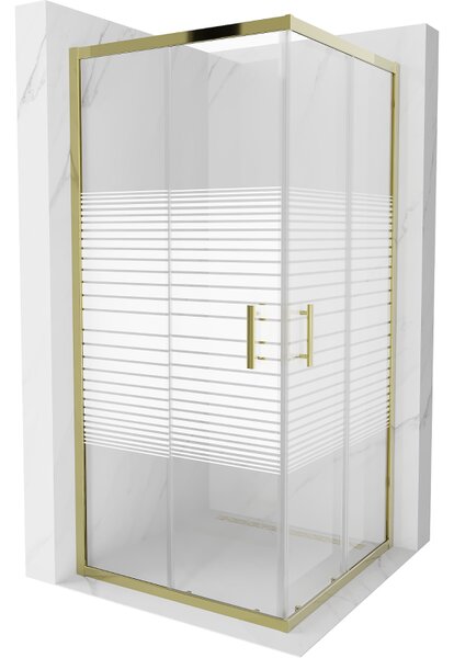 Mexen Rio štvorcový sprchový kút 90 x 90 cm, biele pruhy, zlatý - 860-090-090-50-20