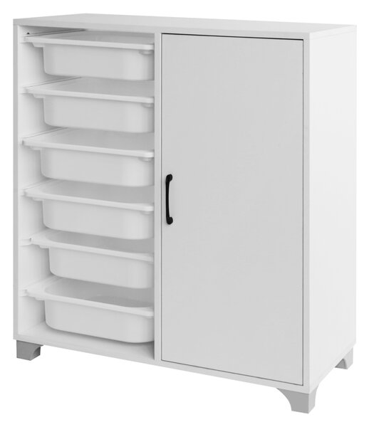 KONDELA Regál/skrinka s úložnými boxmi, biela, VELTO