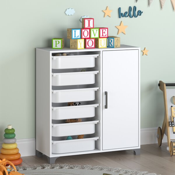 KONDELA Regál/skrinka s úložnými boxmi, biela, VELTO