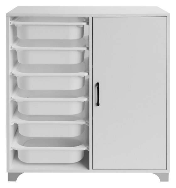 KONDELA Regál/skrinka s úložnými boxmi, biela, VELTO