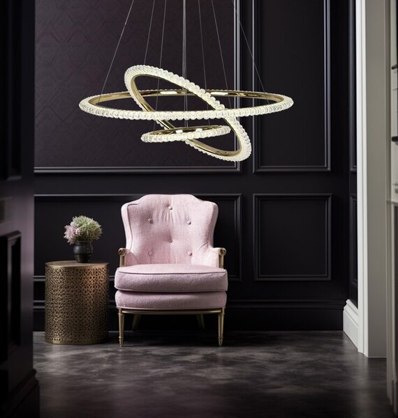 TooLight Křišťálový závěsný LED lustr G036-CP zlatý/neutrální bílá