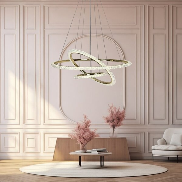 TooLight Křišťálový závěsný LED lustr G036-CP zlatý/neutrální bílá