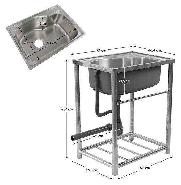 KONDELA Nerezový drez so sifónom, 61x46 cm, INOX NEW