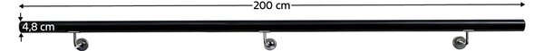 KONDELA Madlo/zábradlie, masívne drevo, čierna, 200 cm, MANEL TYP 2