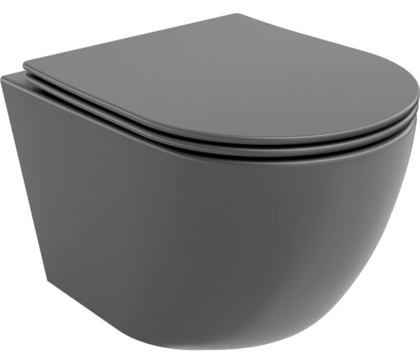 Mexen Lena WC misa Rimless s pomaly zatváracou doskou slim, duroplast, sivá tmavá mat - 30224071
