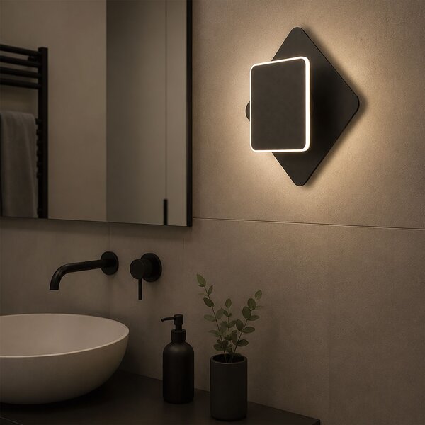 Toolight Toolight, LED nástenné svietidlo, 6cm, 8W, 3000K, 500lm, LHJ123-W, čierna matná, OSW-03277