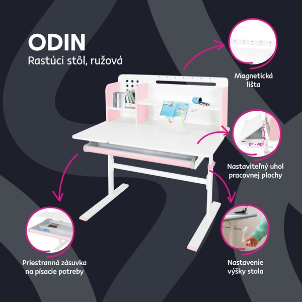 KONDELA Rastúci písací stôl, ružová/biela, ODIN