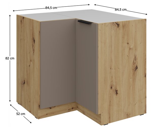 KONDELA Spodná rohová skrinka, sandgrau/dub artisan, FRISBO 90x90 DN 2F BB