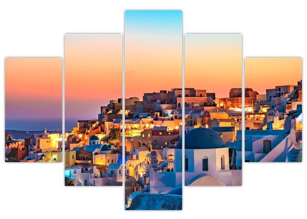 Obraz - Santorini pri zotmení (150x105 cm)