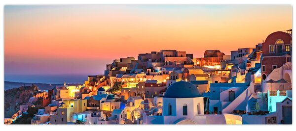 Obraz - Santorini pri zotmení (120x50 cm)