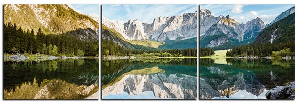 Obraz na plátne - Alpské štíty odrážajúce sa v pokojnom jazere - panoráma 5157B (90x30 cm)