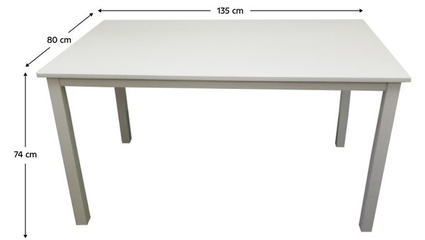 KONDELA Jedálenský stôl, biela, 135x80 cm, ASTRO