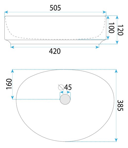 Umyvadlo na desku Rea Joana 50 cm bílé