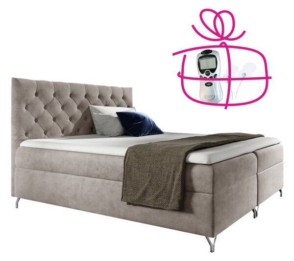 KONDELA Boxspringová posteľ, 140x200, sivobéžová Taupe látka Velvet, GULIETTE + darček