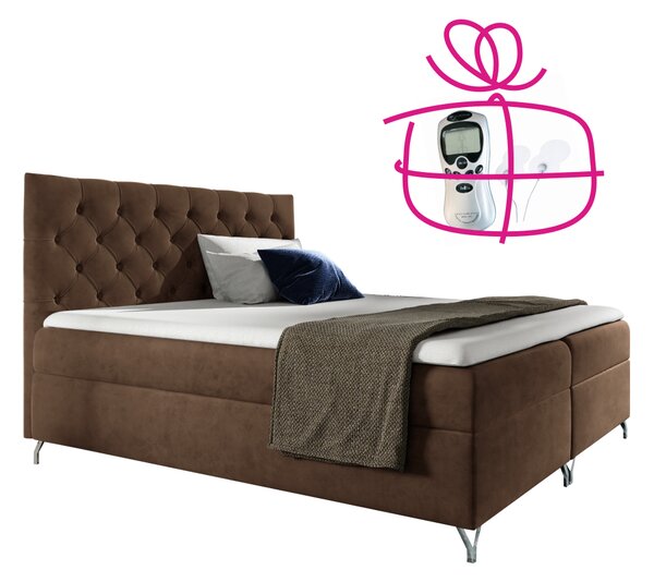 KONDELA Boxspringová posteľ, 160x200, hnedá látka Velvet, GULIETTE + darček